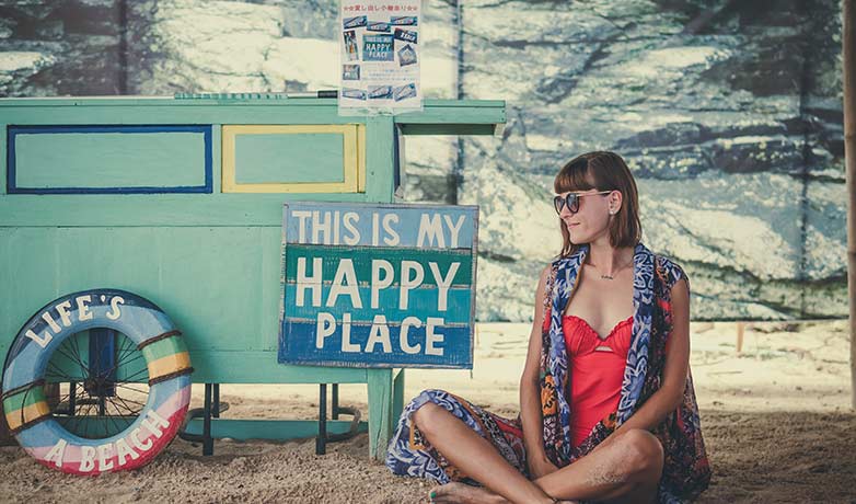 woman sit on the ground in her happy place without stress