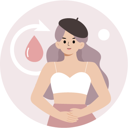 cartoon picture of a woman and a period sign